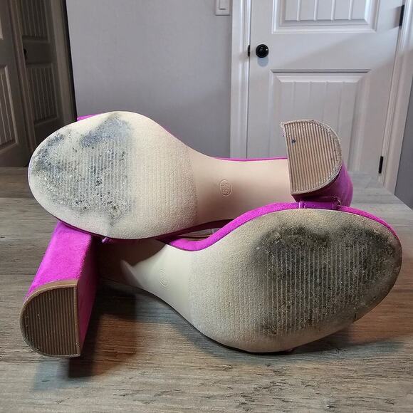 Lulus Heels Women Size 5.5 Fuchsia Pink Chunky Strappy Party Open Toe Glam Party - Picture 6 of 7